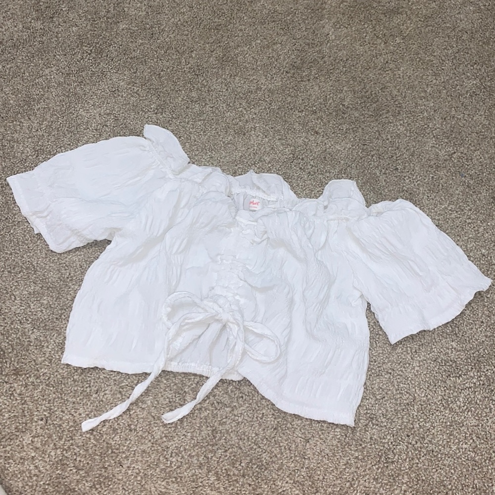 White drawstring romwe crop top